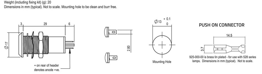 Indicator: LED; flat; 48VDC; Cutout: Ø13mm; IP67; stainless steel