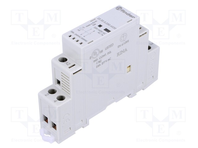 Relay: installation; monostable; NC + NO; Ucoil: 230VAC; 25A; IP20