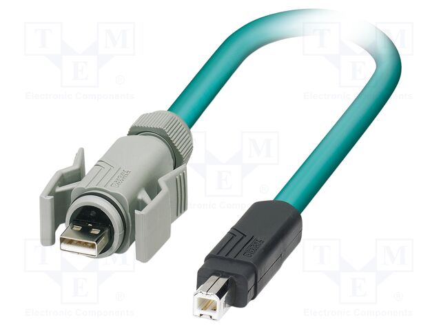 Cable; USB 2.0; USB A plug,USB B plug; 5m; light blue; IP67; Cu