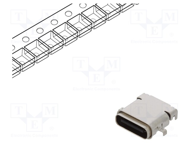 Socket; USB C; SMT; angled 90°; sealed; USB 3.1