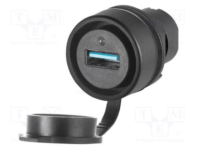 USB 3.0 A/A socket; 22mm; IP20,IP66 (from the front); 46; black