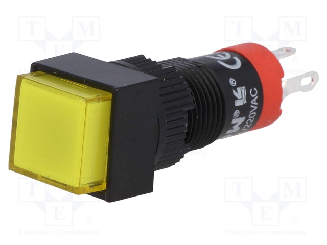 Switch: push-button; Pos: 2; SPDT; 0.5A/250VAC; 1A/24VDC; yellow