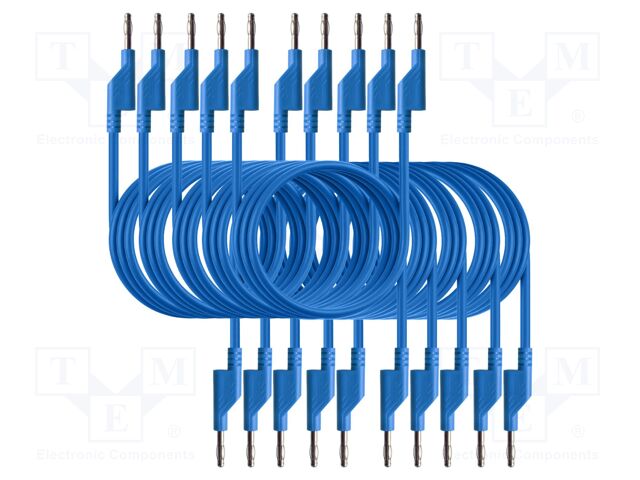 Test leads; 50VAC,120VDC; 10A; banana plug 4mm,both sides; blue