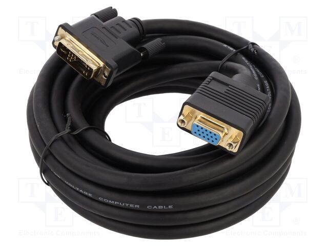 Cable; DVI-A (12+5) plug,VGA female; single link; Len: 5m; black