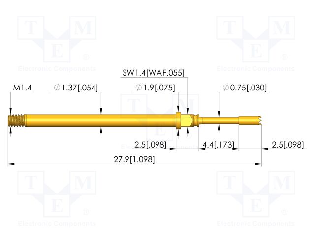 Test needle; Spring compression: 3.5mm; 4.4mm; 5A; CuBe; Ø: 1mm