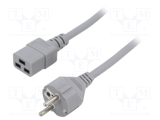Cable; 3x1mm2; CEE 7/7 (E/F) plug,IEC C19 female; PVC; 2m; grey