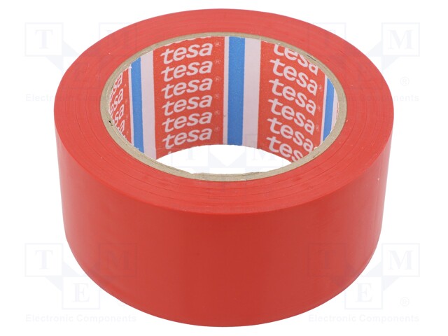 Tape: warning; red; L: 33m; W: 50mm; self-adhesive; Thk: 0.15mm; 160%