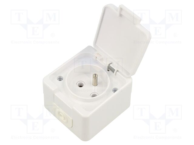 Connector: AC supply; socket; 2P+PE; 250VAC; 16A; white; wall mount
