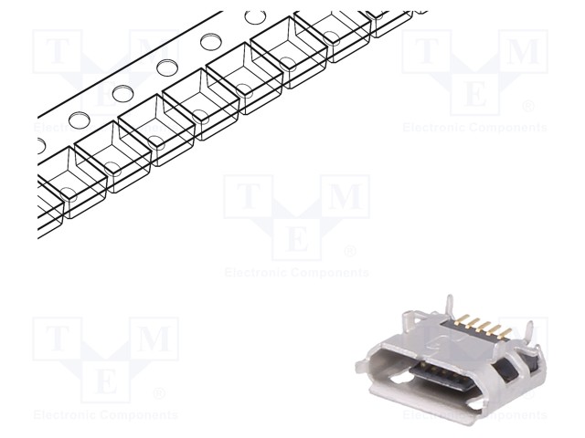 Socket; USB B micro; on PCBs; SMT,THT; PIN: 5; horizontal; USB 2.0