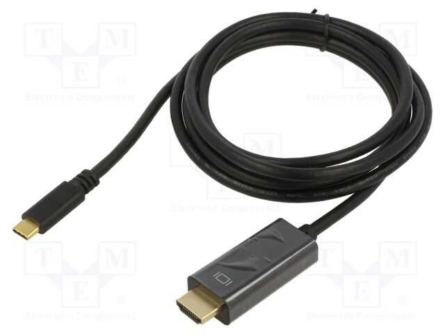 Adapter; HDMI 1.4; HDMI plug,USB C plug; 1.8m; black; Core: Cu