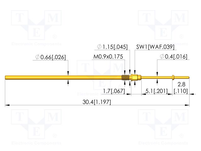 Test needle; Spring compression: 4mm; 5mm; 3A; CuBe; gold-plated