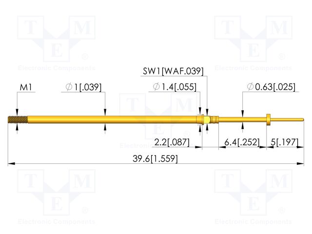Test needle; Spring compression: 4.3mm; 6.35mm; 3A; CuBe; Ø: 0.4mm