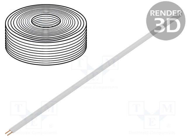 Wire: ribbon; stranded; 2x0,08mm2; white; 5m