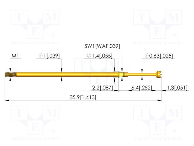 Test needle; Spring compression: 4.3mm; 6.35mm; 4A; CuBe; Ø: 1.5mm