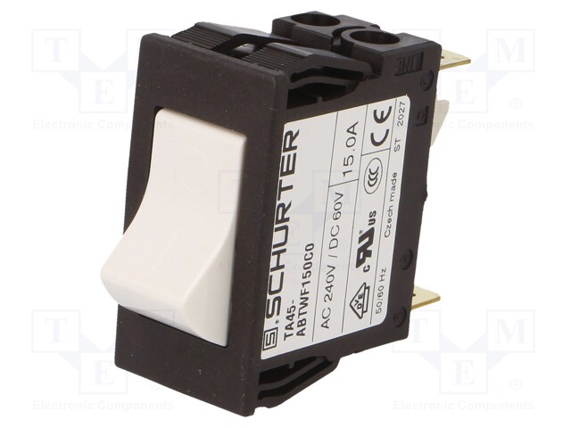 Circuit breaker; Urated: 240VAC; 60VDC; 15A; DPST; Poles: 2; SNAP-IN