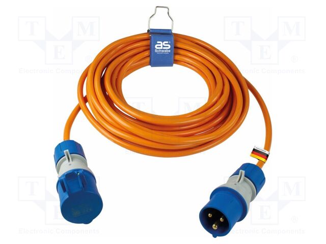 Extension lead; 3G2.5mm2; Sockets: 1; PUR; orange; 10m; 16A