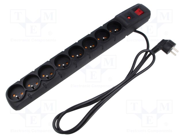 Plug socket strip: protective; Sockets: 8; 230VAC; 10A; black
