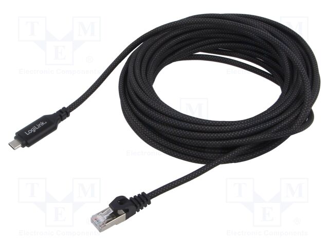 Cable; USB 3.2; RJ45 plug,USB C plug; nickel plated; 10m; black