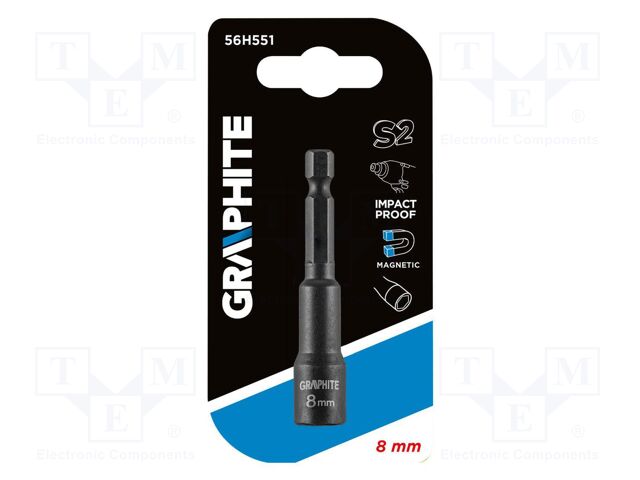 Screwdriver bit; 6-angles socket; HEX 8mm; Mounting: 1/4"