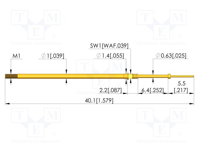 Test needle; Spring compression: 4.3mm; 6.35mm; 3A; CuBe; Ø: 0.4mm