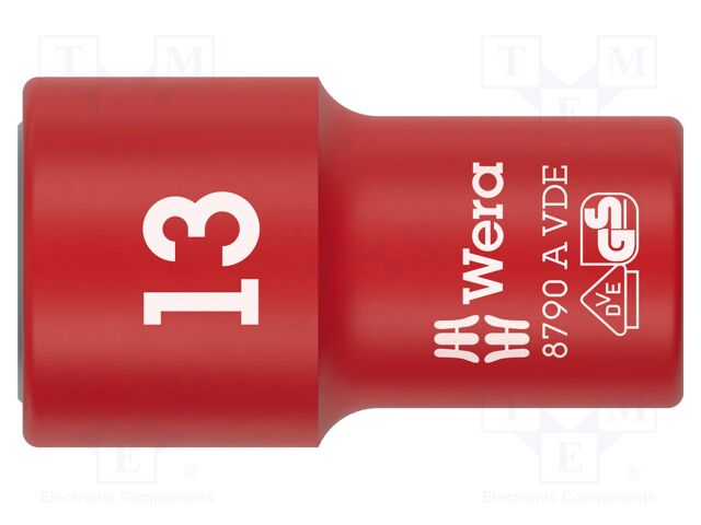 Socket; 6-angles,insulated,socket spanner; HEX 13mm; 1/4"; 1kVAC