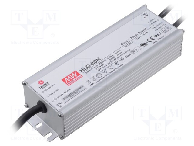 Power supply: switched-mode; LED; 80W; 20VDC; 4A; 90÷305VAC; IP67