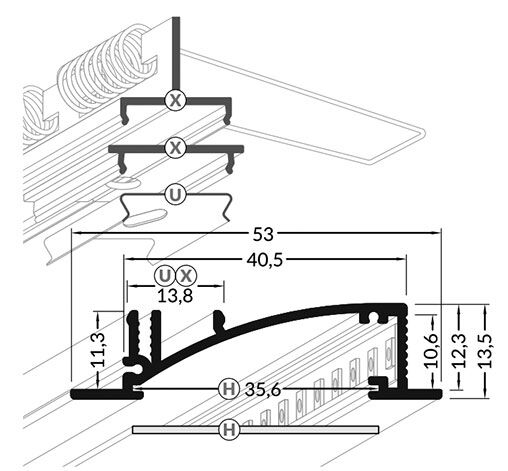 Profiles for LED modules; white; recessed; black; L: 2m; aluminium