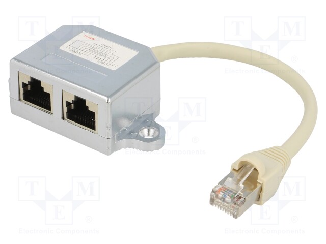 Plug/socket; splitter; Layout: 8p8c; RJ45 socket x2,RJ45 plug