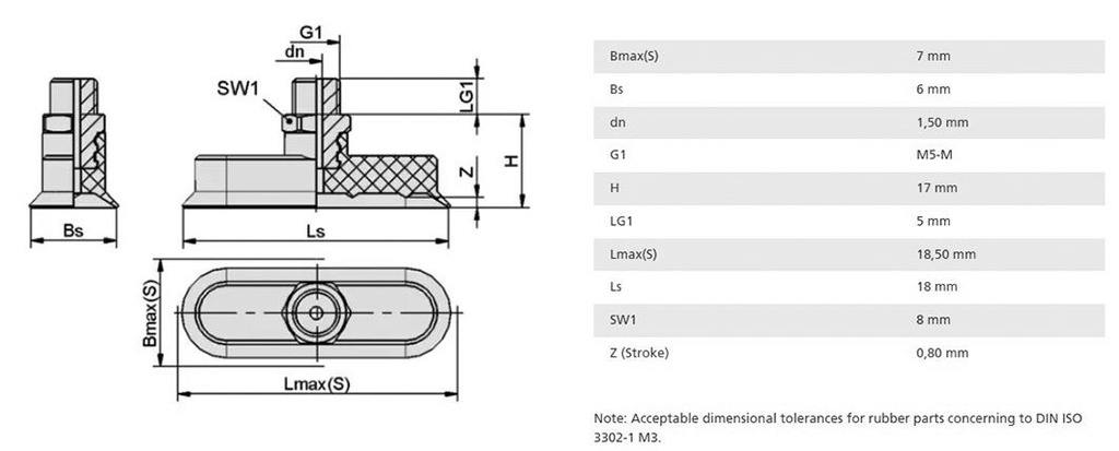 Suction cup; 3.7g; M5-M; Shore hardness: 55; 0.21cm3; 4.5N; 4mm