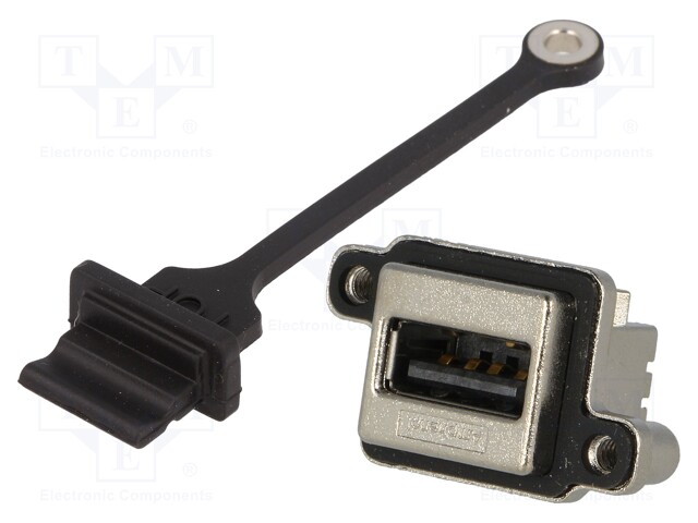 Socket; USB A; MUSB; for panel mounting,screw; THT; angled 90°