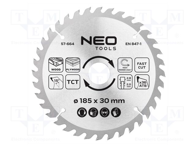 Circular saw; Ø: 185mm; Teeth: 36; cemented carbide; Øhole: 30mm