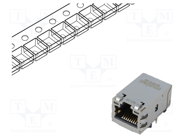 Socket; RJ45; MXMag; PIN: 8; shielded,with LED; gold-plated; THT