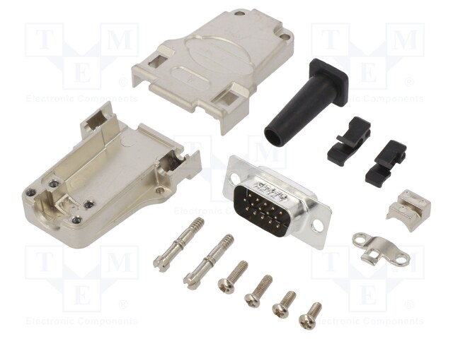 D-Sub HD; PIN: 15; male; shielded,with strain relief; straight