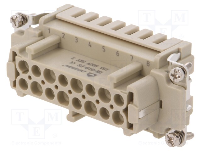 Connector: HDC; contact insert; female; DE; PIN: 16; 16+PE; 16A; 500V