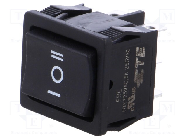 Switch: ROCKER; Pos: 3; DP3T; 6A/250VAC; Illumin: none; Body: black