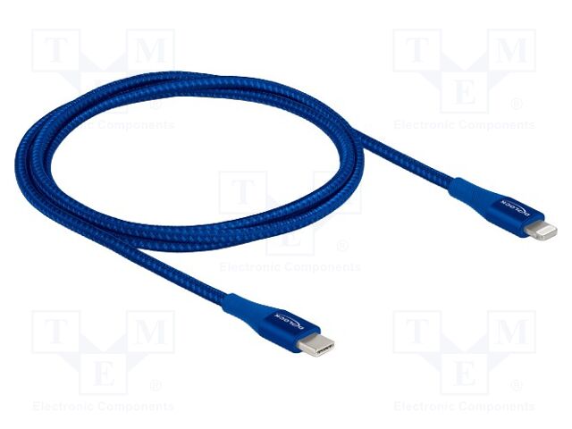 Cable; USB 2.0; Apple Lightning plug,USB C plug; 1m; blue; Cu