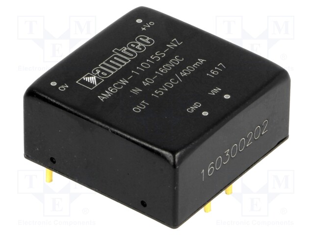 Converter: DC/DC; 6W; Uin: 40÷160V; 15VDC; Iout: 400mA; 1"x1"; 14g