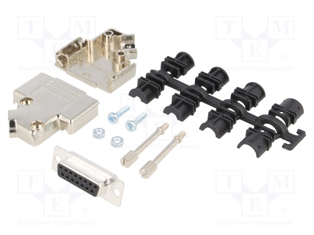 D-Sub; PIN: 15; plug; female; shielded; soldering; for cable; black