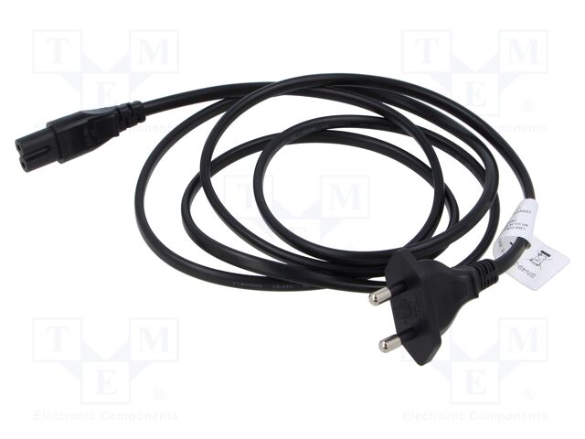 Cable; 2x0.75mm2; IEC C7 female,IS 1293 plug; PVC; 1.8m; black