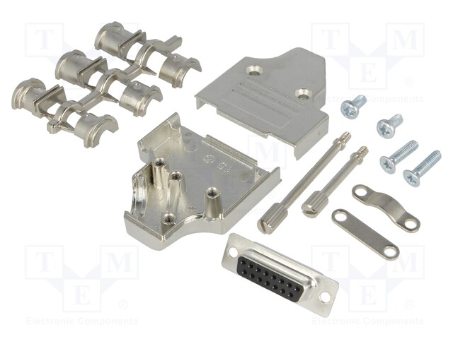 D-Sub; PIN: 15; plug; female; stamped and formed contacts; angled