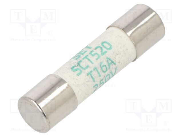 Fuse: fuse; ceramic; 16A; 250V; time-lag; 5x20mm; brass