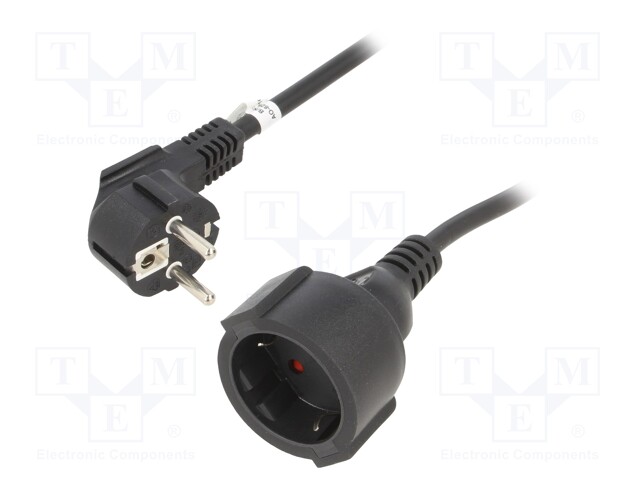 Extension lead; Sockets: 1; PVC; black; 3x1,5mm2; 2m; 16A