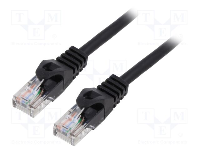 Patch cord; U/UTP; 6; stranded; CCA; PVC; black; 0.25m; 26AWG; 1pcs.