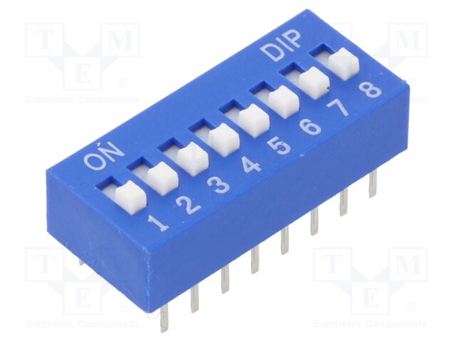Switch: DIP-SWITCH; Poles number: 8; OFF-ON; 0.025A/24VDC; Pos: 2/8