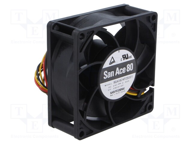 Axial Fan, 24 V, DC, 80 mm, 32 mm, 85.6 cu.ft/min, 0.71 m³/min
