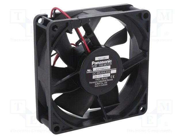 Fan: DC; axial; 12VDC; 80x80x25mm; 44.4m3/h; 19dBA; ball bearing