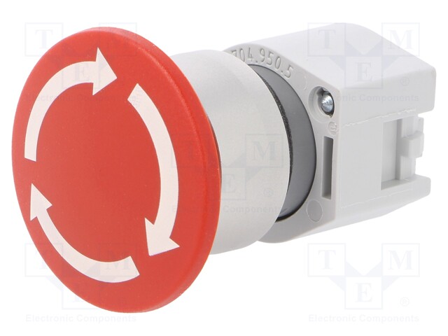 Switch: emergency stop; Stabl.pos: 2; 22mm; red; Illumin: none; IP65