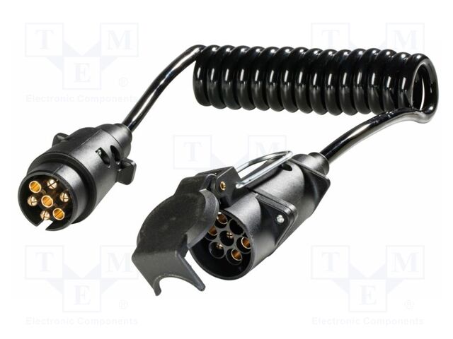 Extender; 7x1mm2; coiled,with flap; 7pin socket,7pin plug; PVC