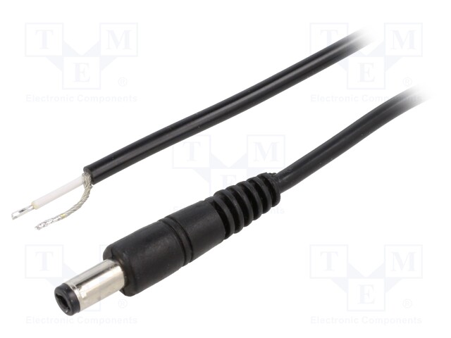 Cable; wires,DC 5,5/2,1 plug; straight; 0.5mm2; black; 1.5m