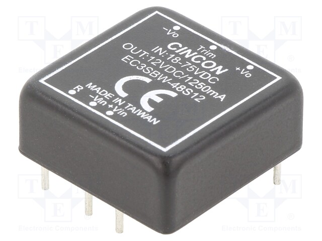 Converter: DC/DC; 15W; Uin: 18÷75V; 12VDC; Iout: 1250mA; 18g; 400kHz